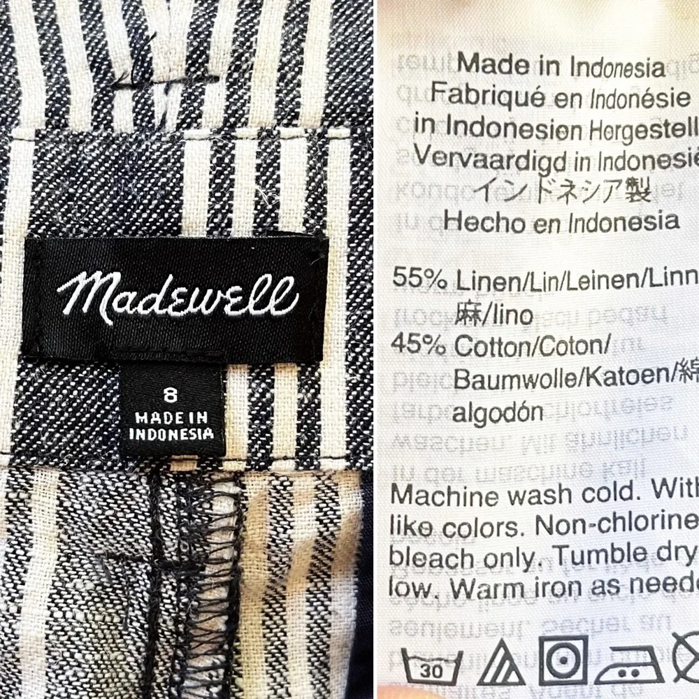 BOGO! Madewell Linen Blend Paperbag Waist Striped Pants Navy 8 - Picture 10 of 10